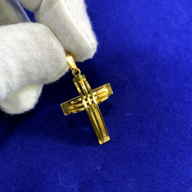 No Fade 14k Over Stainless Steel Spiritual Peace Trinity Cross Pendant Chain Necklace
