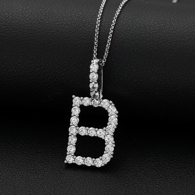 Solid 925 Silver Genuine VVS Diamond Stone Initial Letter Iced Bling Out Pendant Necklaces