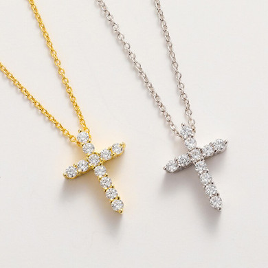 Ladies Genuine 925 Sterling Silver Diamond Simulate Cross Pendant Chain Necklace