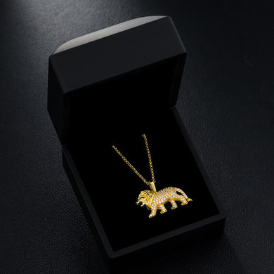 925 Sterling Silver Genuine VVs Diamond Lion Pendant Chain Necklace