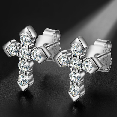 Genuine VVS Lab Diamond Solid Sterling Silver Arrow Cross Flooded Ice Earrings