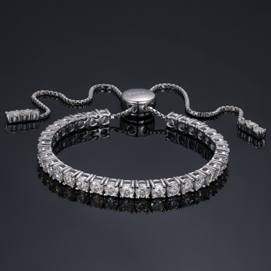 Genuine VVS Diamond Prong Set Adjustable Iced Blinged Out Solid Silver Tennis Bracelet