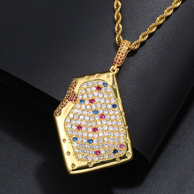 18k Gold 925 Silver Pop Tart Iced Blinged Out Pendant Hip Hop Chain Necklace