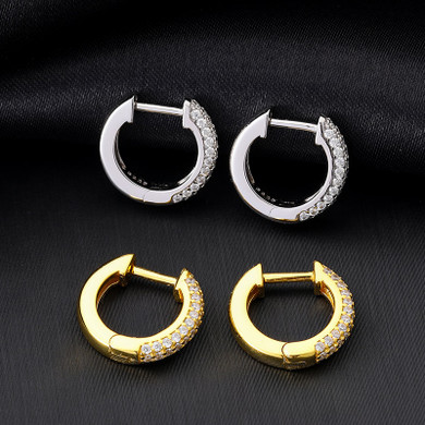 3 Pair 18k Gold Over Solid 925 Sterling Silver D Color Genuine VVS Diamond Stone Hip Hop Huggie Earrings