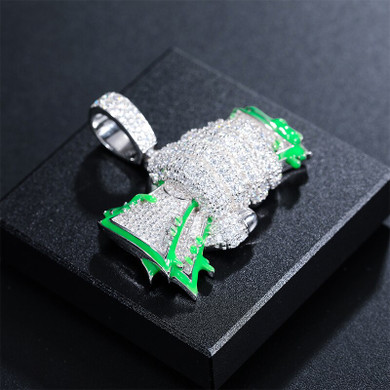 Genuine VVS Diamond Glowing Money Fist Full Of Dollars Solid 925 Silver Hip Hop Pendant