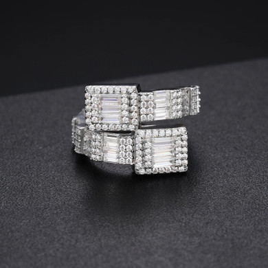 Iced Solid Sterling Silver VVS Baguette Diamond Blinged Out Finger Wrap Ring