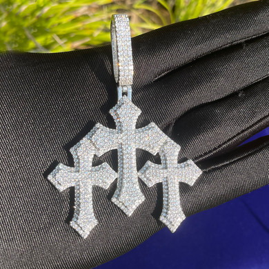 Flooded Ice Trinity Calvary Cross Hip Hop Pendant Chain Necklace