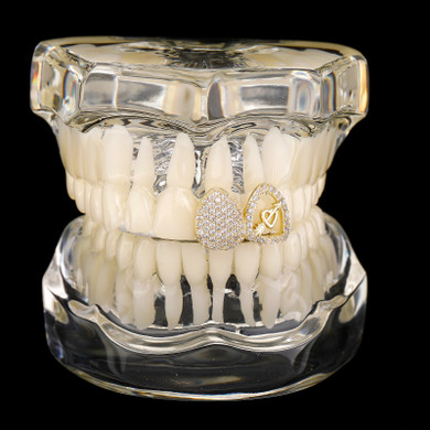 Game Spitta | Love Heart Arrow Double Tooth VVZ Damond CZ Hip Hop Teeth Grillz