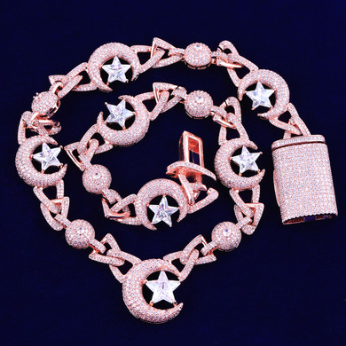 Crescent Moon Star | VVS Diamond CZ Spiritual Celestial Link Hip Hop Chain Necklace