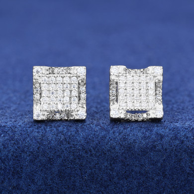 Four Cornered | Moissanite Diamond Prong Set 10k White Gold Hip Hop Earrings