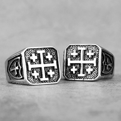 Jerusalem | No Fade Stainless Steel Spiritual Retro Protection Cross Men's Ring