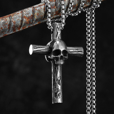 Unique Skull Cross | 316L No Fade Stainless Steel Hip Hop Streetwear Biker Cross Pendant