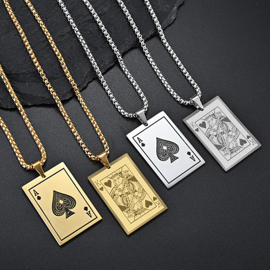 The Gambler ll | 18k Gold over No Fade Stainless Steel Poker King Spades Hearts Pendant