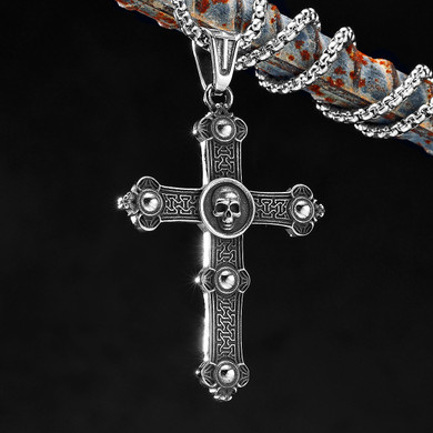 Skull Cross | 316L No Fade Stainless Steel Secret Society Cross Hip Hop Pendant