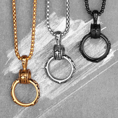Cross Ring | 14k Gold Black Over 316L No Fade Stainless Steel Hip Hop Pendant Necklace