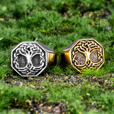 Circle Tree of Life | 14k Gold Over Solid Stainless Steel Unique Spiritual Rings