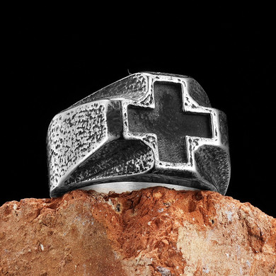 Vintage Black Cross | 316L Stainless Steel Ancient Look Amulet Style Ring