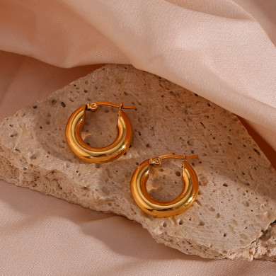 18k Gold  Solid Stainless Steel 30mm Waterproof Loop Hoop Earrings Tarnish Free