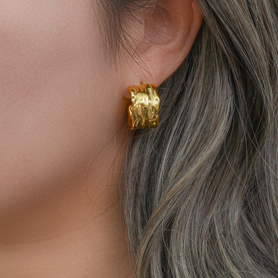 Waterproof Stainless Steel 18k Gold Wide Hoop High Fashion Bling Earrings