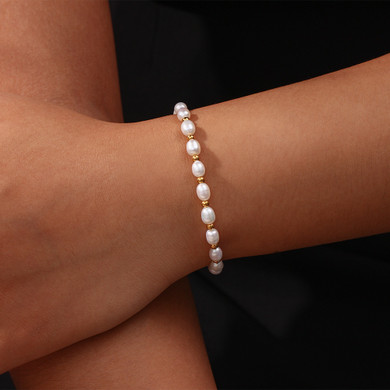 18k Gold Freshwater Pearls Mixed Adjustable Stainless Steel Water Resistant Bracelet 