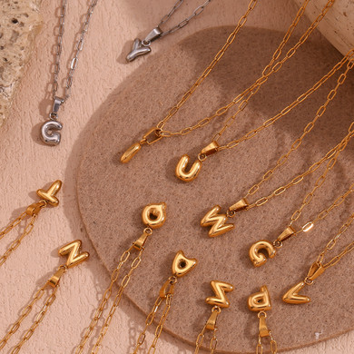 18k Gold Silver Stainless Steel Mini Bubble Letter Hip Hop Pendant Chain Necklace 