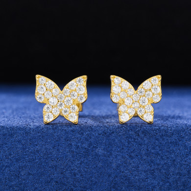 Sterling Silver Mini Butterfly Stud Moissanite Diamond Bling Earrings 