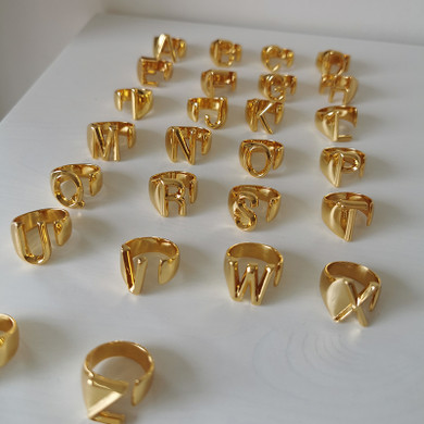 Ladies 18k Gold Initial Letter Adjustable Open Size personality Rings