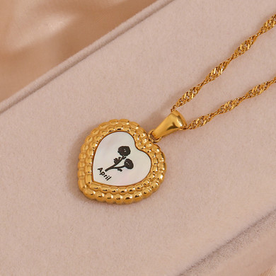 Ladies Flower Month 18k Natural Shell Casting Stainless Steel Flower Heart Love Pendant 