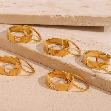 Ladies Lovers Friends 18k Gold Waterproof Stainless Steel Twp Piece Puzzle Ring