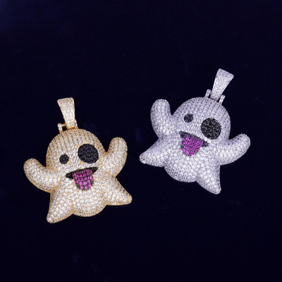 Have Fun Spooking Your Friends With Iced Out Snapchat Emoji Ghost Pendant Chain Necklace!