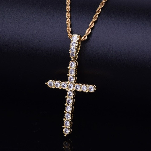 18k Gold Classic Ancient Hip Hop Cross Chain Necklace 