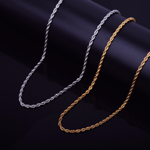 14k Gold Silver Stainless Steel 3mm Rope Link Chain