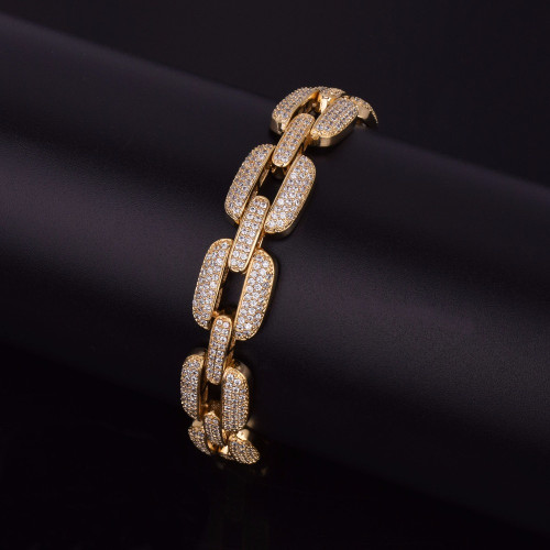  Flooded Ice 24k Gold 925 Silver AAA Micro Pave O Link Hip Hop Chain Bracelet