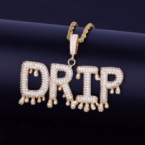 Custom Name Small Drip Drop Bubble Letters Pendant Chain Necklace