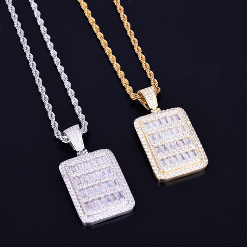 18k Gold .925 Silver Handset Baguette Stone Hip Hop Pendant