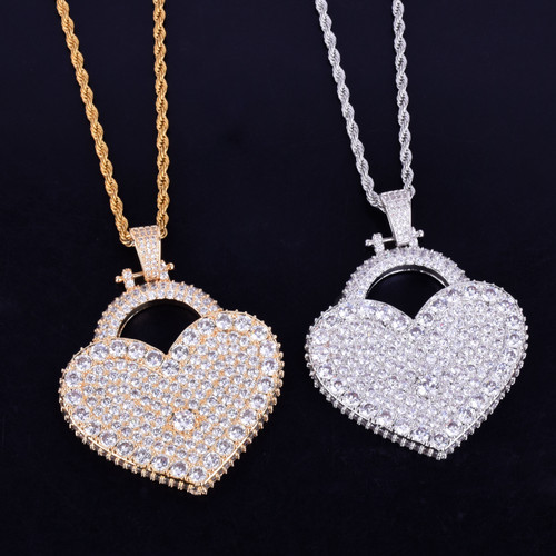 Micro Pave 5A Simulate Diamond Big Heart 14k Gold Silver Iced Blinged Out Pendant