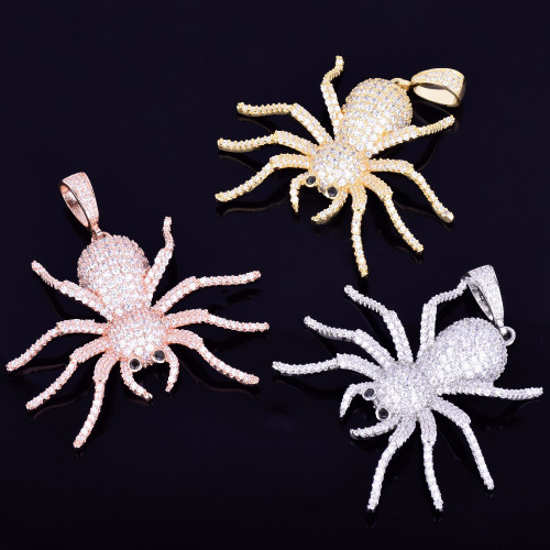 14k Silver Rose Gold Lab Diamond Tarantula Spider Hip Hop Pendant