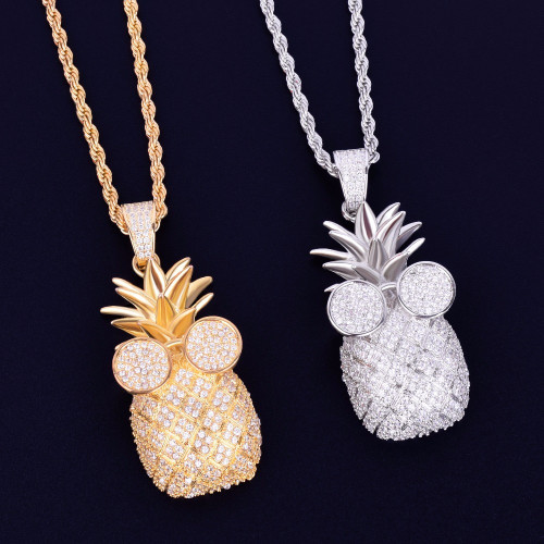 Rose Gold Silver 14k Pineapple Hip Hop Pendant Chain Necklace