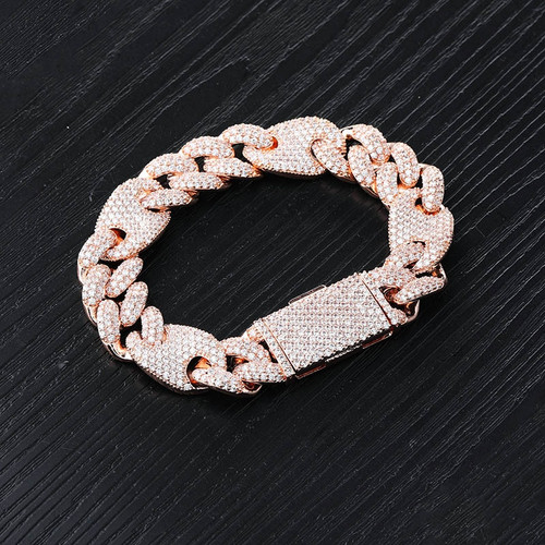 16mm Iced AAA Micro Pave Cuban Link Hip Hop Rose Gold Silver 14k Bracelet