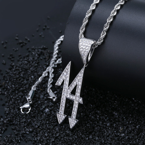 Hip Hop Fashion 14 Arrow Down Iced AAA Micro Pave Stone Pendant Chain Necklace