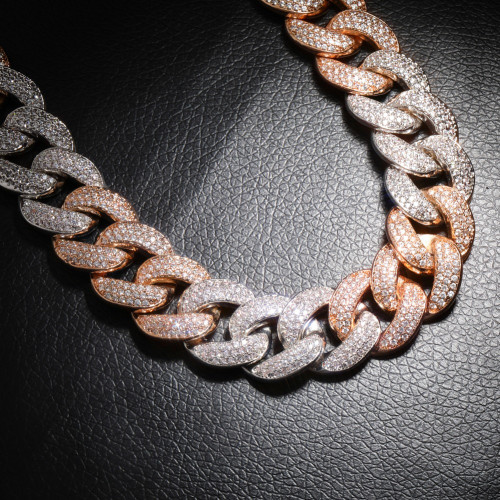  Miami Cuban Link 18MM AAA Micro Pave Hip Hop Silver Rose Gold Chain Necklace