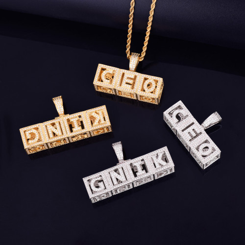 Hip Hop 18k Gold 925 Sterling Silver Baby Block Custom Name Pendant Chain Necklace