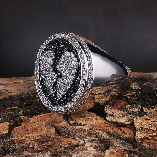  Broken Heart Flooded Ice Bling AAA Micro Pave Stone Hip Hop Ring Jewelry