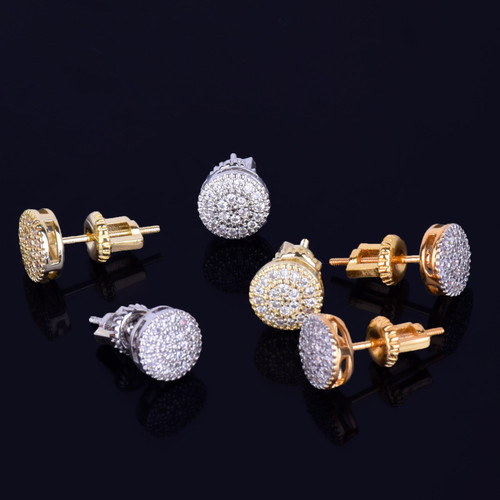 8MM Gold Silver Round Stud True AAA Micro Pave Screw Back Hip Hop Earrings
