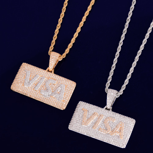 True Micro Pave Real 18k Gold Silver Credit Card Flooded Ice Hip Hop Pendant Chain Necklace