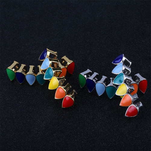 Hip Hop Rainbow Tear Drops 14k Gold .925 Silver Grillz Top Bottom Teeth Grill Set