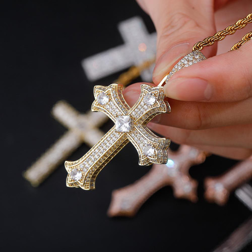 Ancient Of Days 14k Yellow White Rose Gold Princess Cut Flooded Ice Hip Hop Cross Pendant