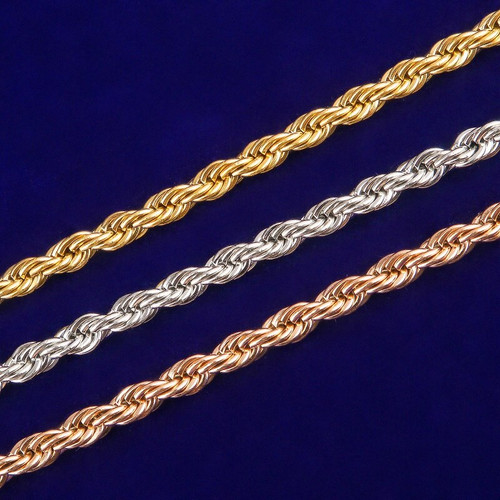  24k 925 Silver Rose Gold 5MM Rope Link Bling Street Wear Bracelets
