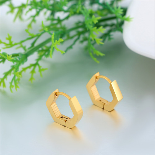 14k Gold Silver Black Octagon Huggie Style Stainless Steel Earrings