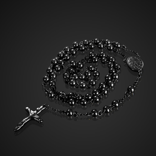 Vintage Look Classic Style Stainless Steel No Fade Rosary Beads Jesus Christ Crucifix Cross Pendant